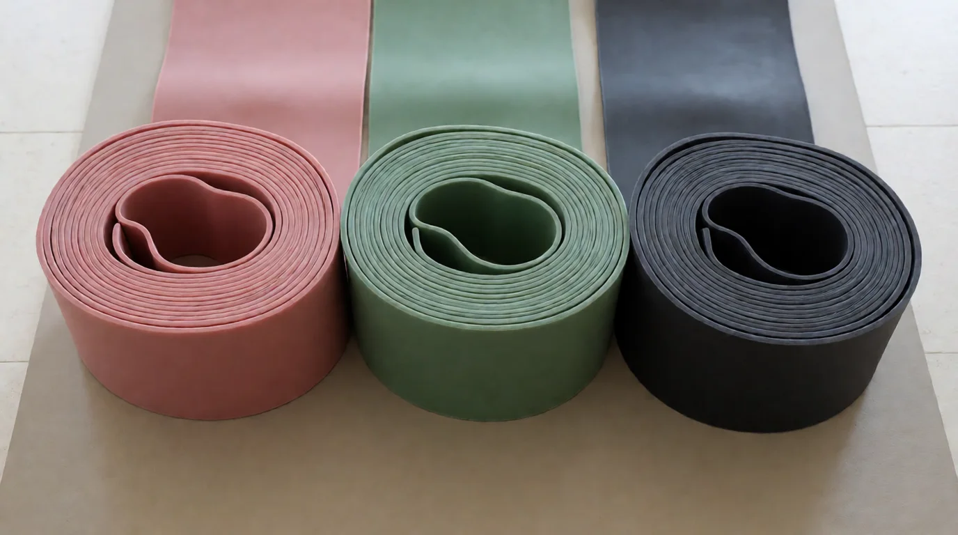 Bandas elásticas de varias resistencias enrolladas sobre una esterilla de pilates en un suelo claro