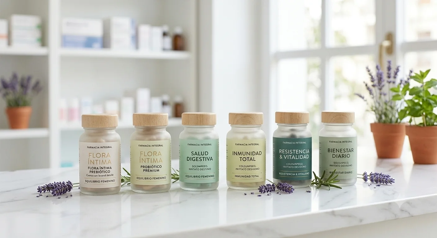 Cápsulas y gominolas de probióticos para la flora íntima femenina en farmacia