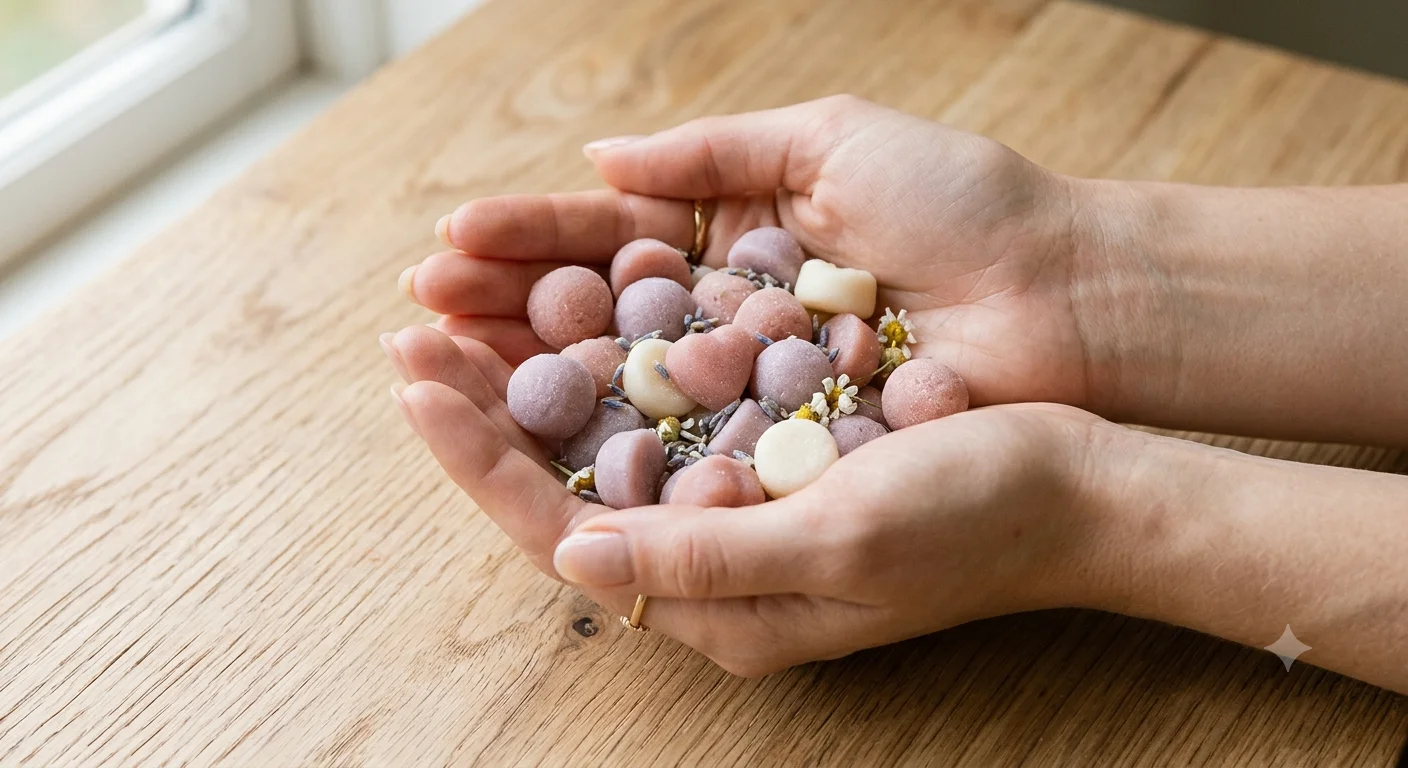 Mujer tomando gominolas probióticas - suplementación femenina natural