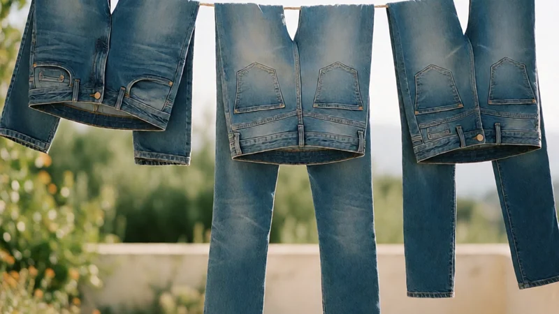 Vaqueros de mujer colgados secándose al aire tras lavarlos del revés