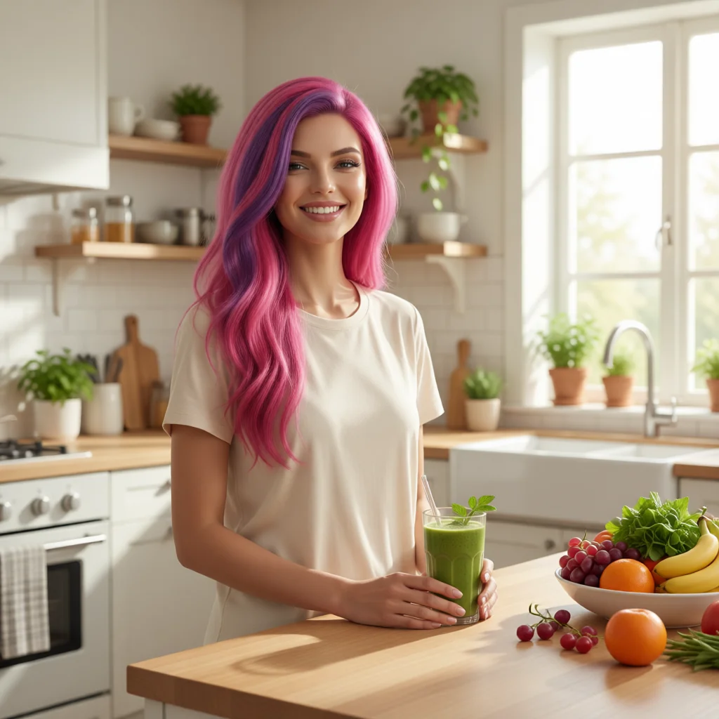 Lolita Coconut en una cocina luminosa con frutas frescas