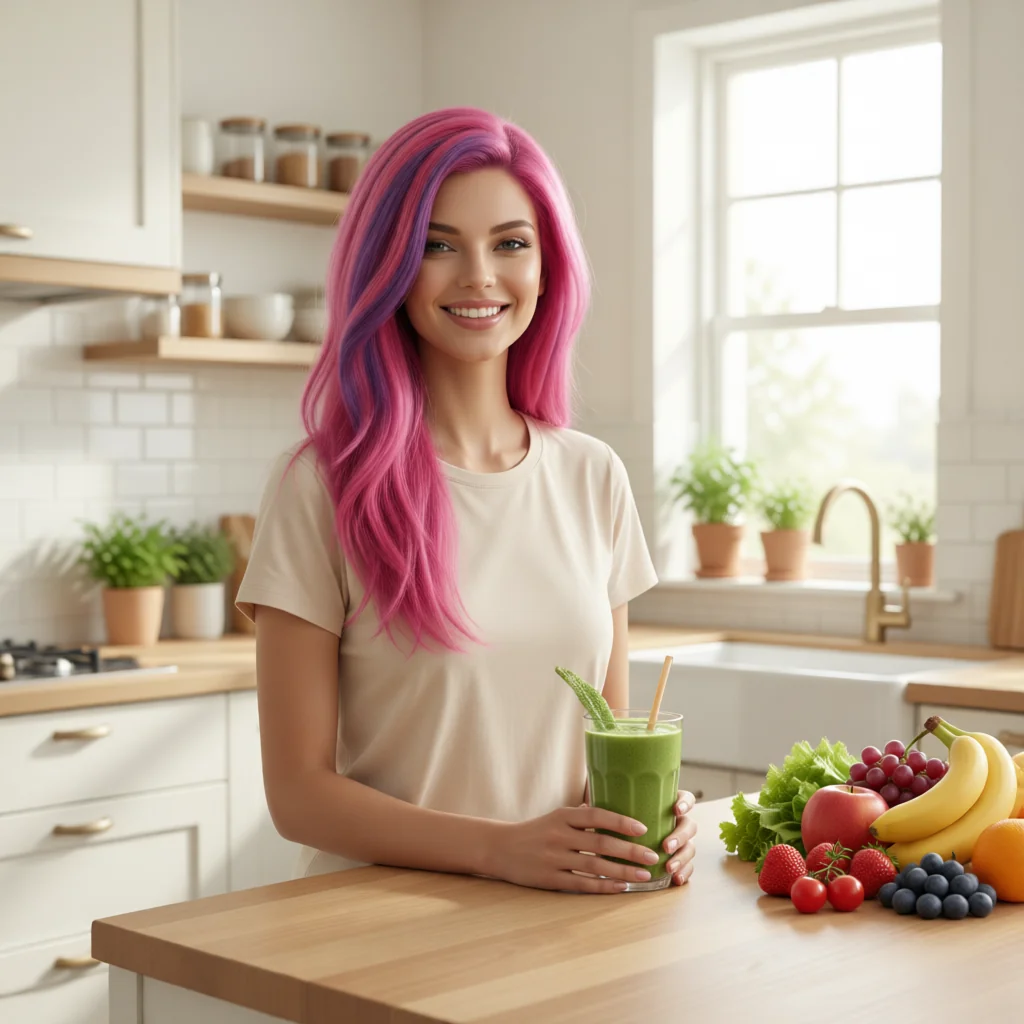 Lolita Coconut en una cocina luminosa con frutas frescas