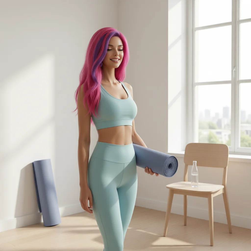 Lolita Coconut con ropa deportiva en una habitación luminosa