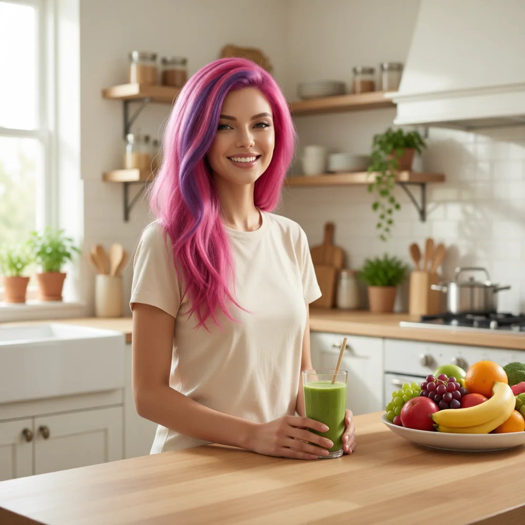 Lolita Coconut en una cocina luminosa con frutas frescas