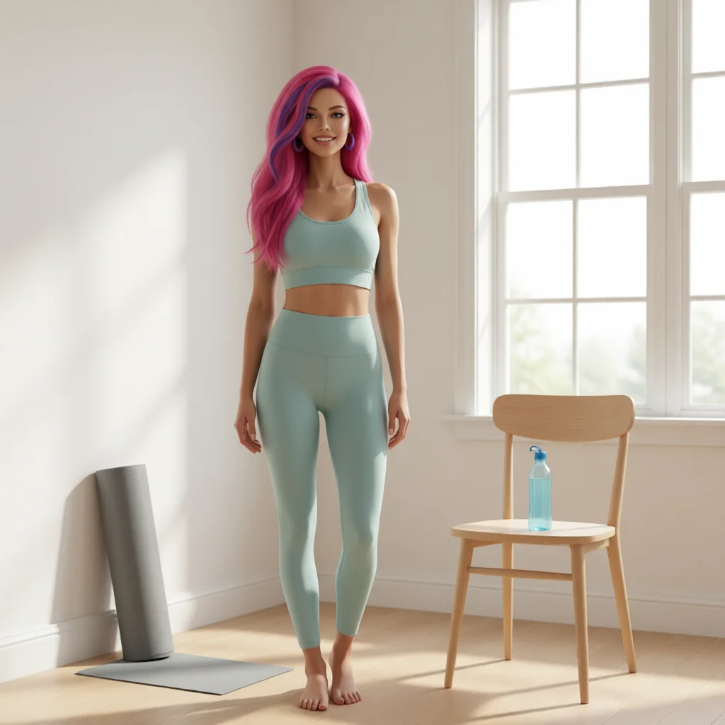 Lolita Coconut con ropa deportiva en una habitación luminosa