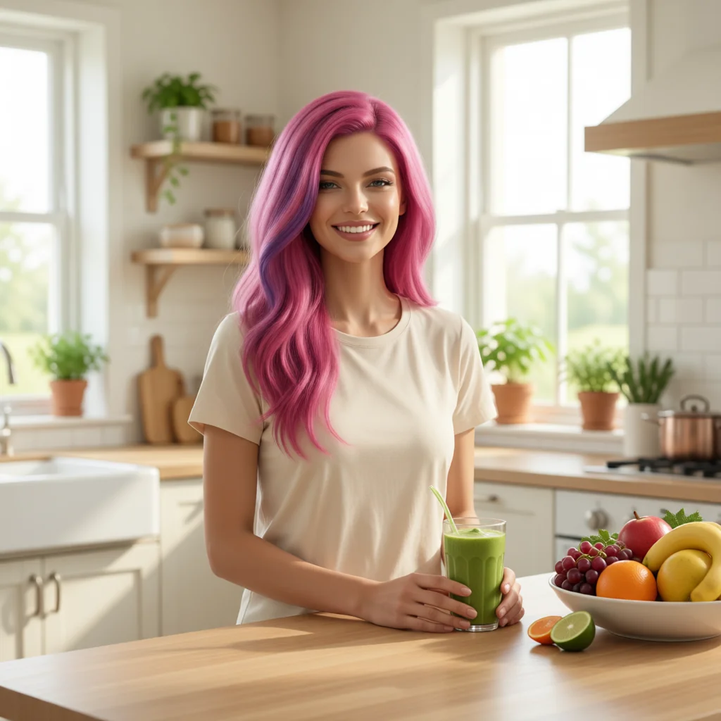 Lolita Coconut en una cocina luminosa con frutas frescas