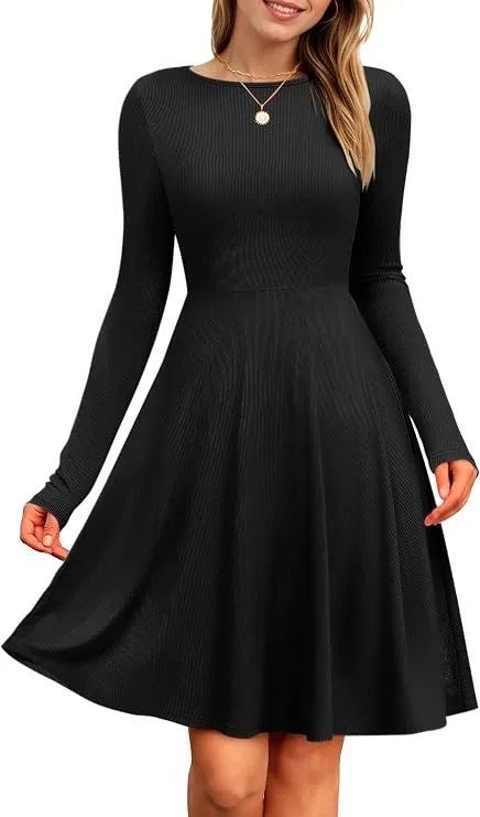 Anuncio patrocinado: Vestido de Manga Larga para Mujer, Cuello Redondo hasta la Rodilla Elegante y Casual para Otoño e Invierno