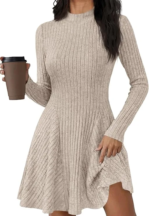 Anuncio patrocinado: Vestido de punto para mujer, cuello medio, acanalado