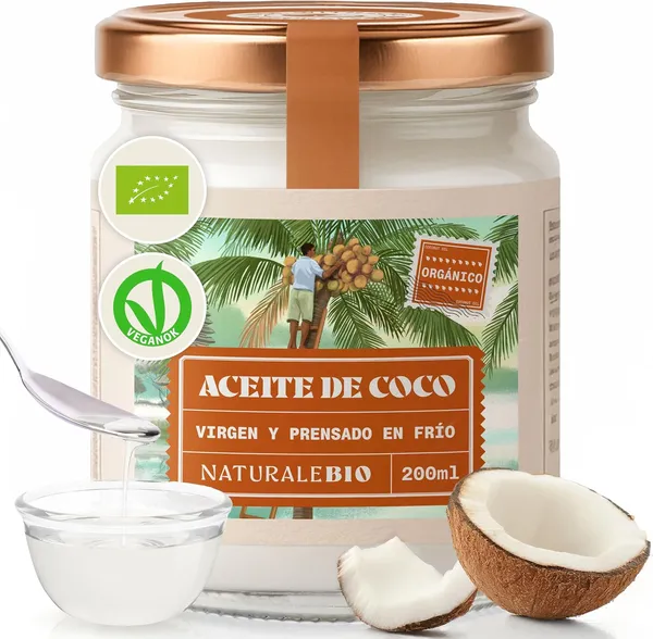 NaturaleBio Aceite de Coco Virgen Bio Prensado en Frío | 200 ml