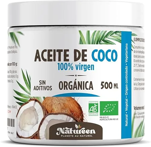 Aceite de Coco Virgen Orgánico 500 ml - PRENSADO EN FRIO - Ideal para Cocinar - Ingredientes Natural