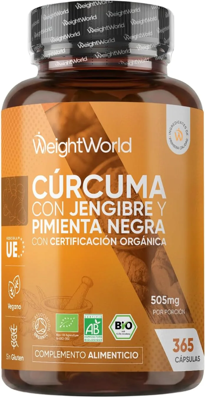 Cúrcuma con Pimienta Negra y Jengibre Orgánica, 365 Cápsulas, Para 1 Año