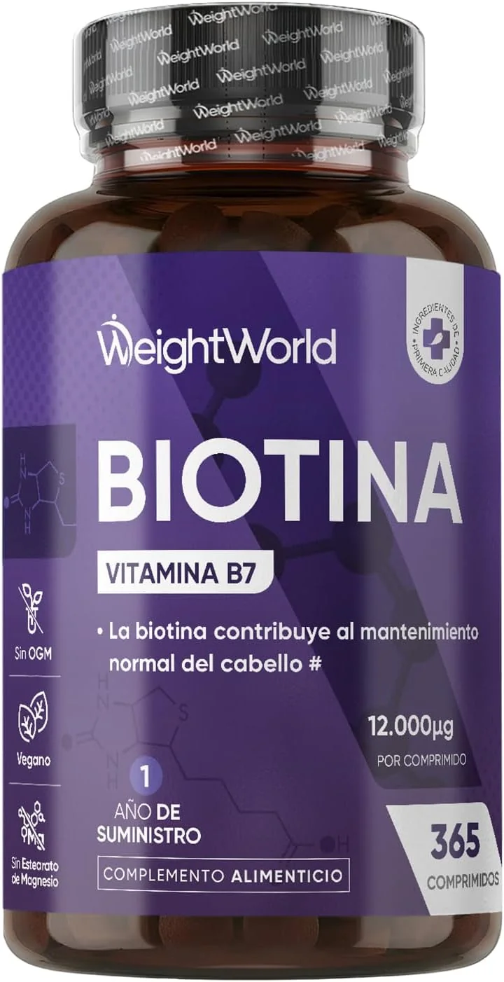Biotina Pura 12000 mcg Vegana (365 Comprimidos) - Suplemento de Vitamina B7