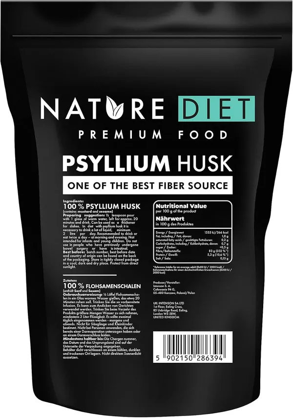 Nature Diet — cáscara de psyllium en polvo 1000 g (fibra)