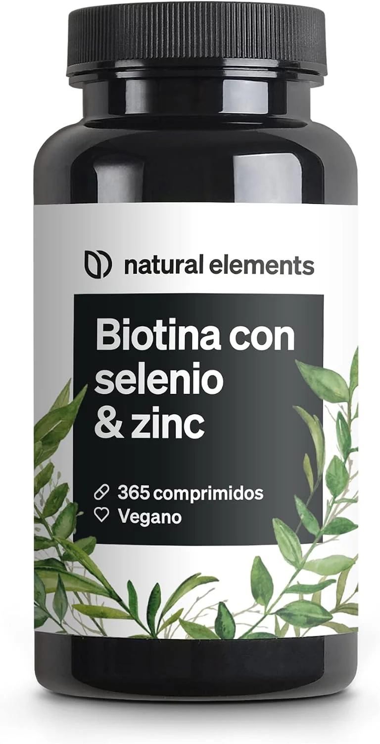Biotina + Zinc + Selenio - 365 pastillas veganas (Suministro para 1+ año) - Vitaminas para el pelo