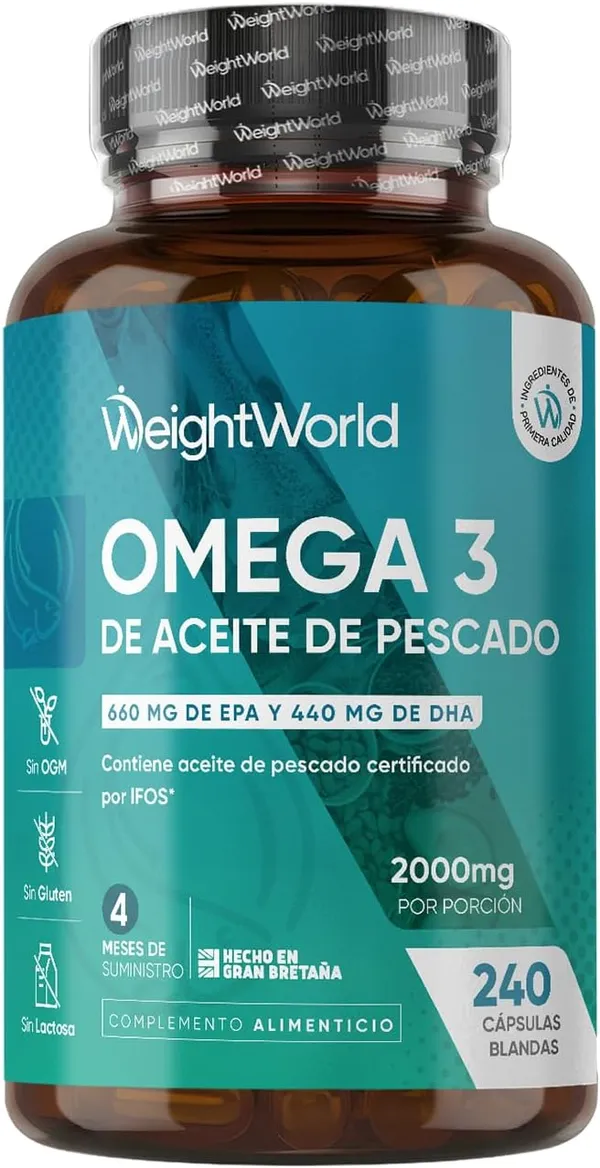 Omega 3 2000mg - 240 perlas (660mg EPA + 440mg DHA), IFOS