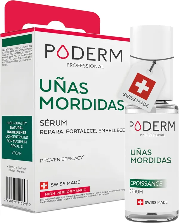PODERM - STOP Uñas Mordidas, esmalte amargo alternativo + sérum reparador