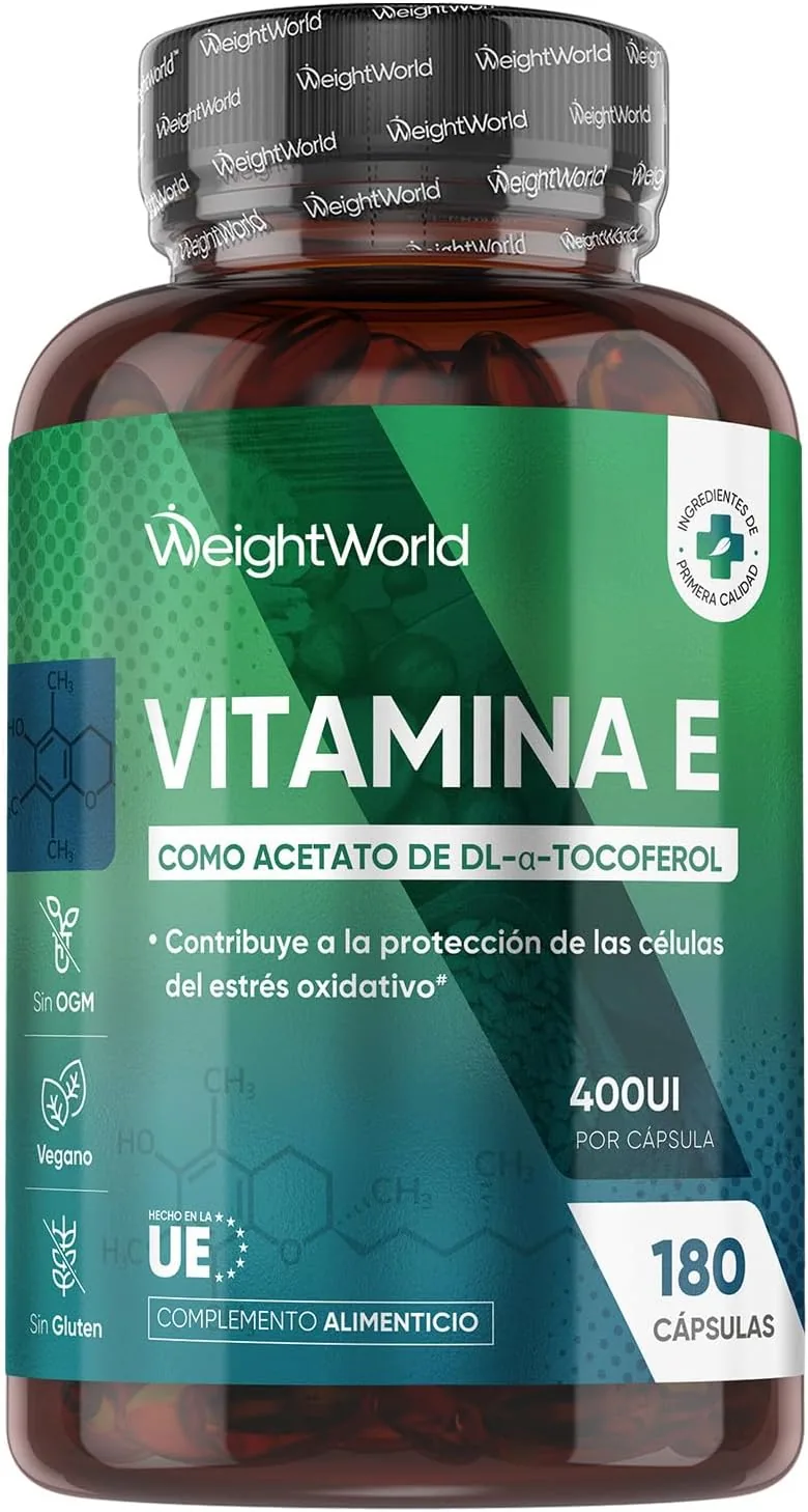 Vitamina E 400UI, 180 Cápsulas Veganas para 6 Meses
