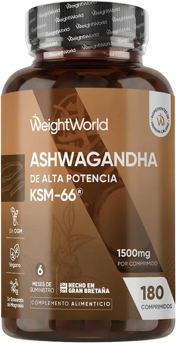 Ashwagandha KSM-66 1500 mg, 180 comprimidos, 6 meses de suministro