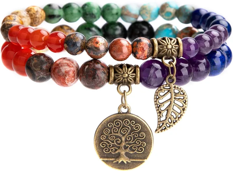 Farfume Pulseras de Chakra para Mujer Cristales Naturales Pulseras Dobles