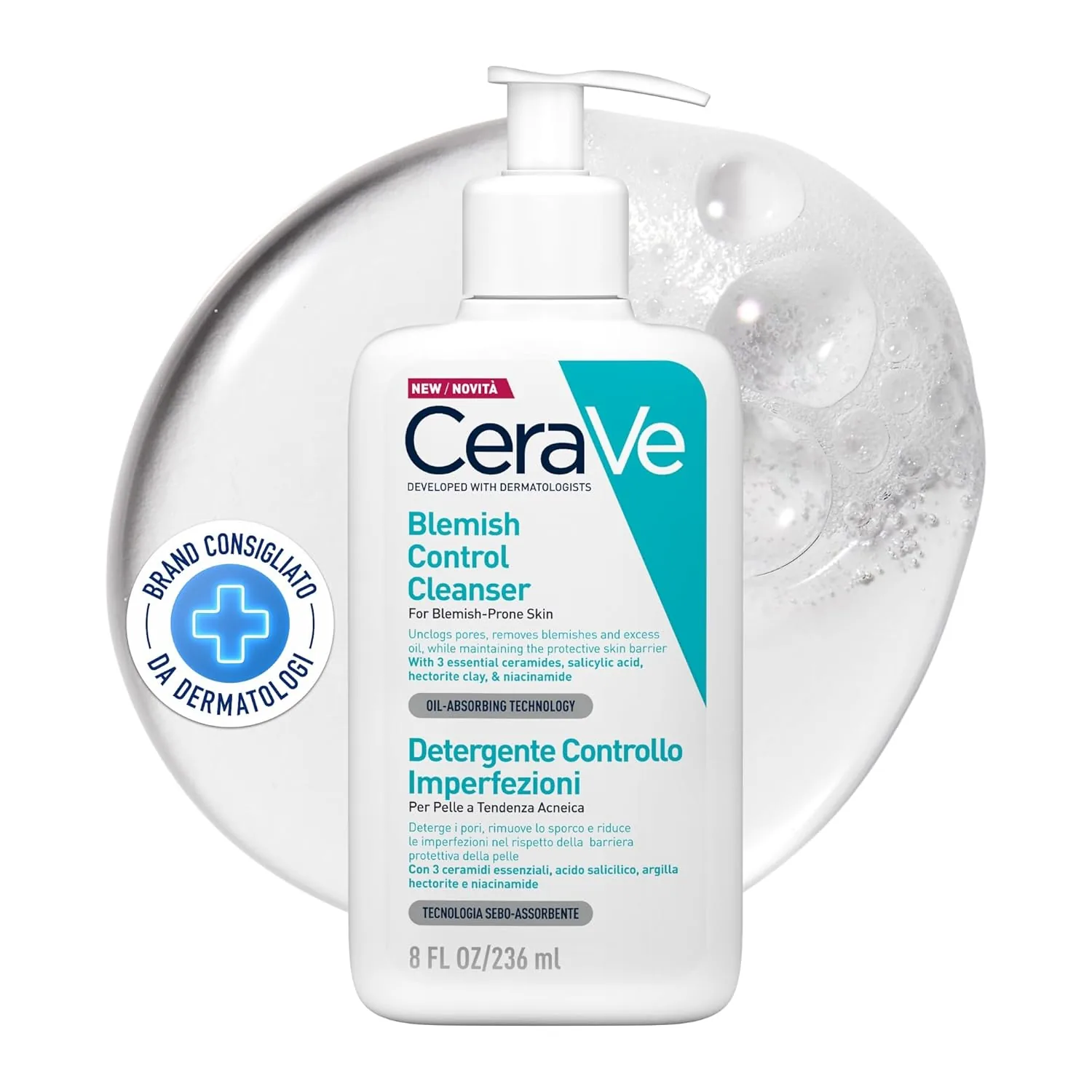 CeraVe Blemish Control, Gel Limpiador para Piel Grasa, 473 ml