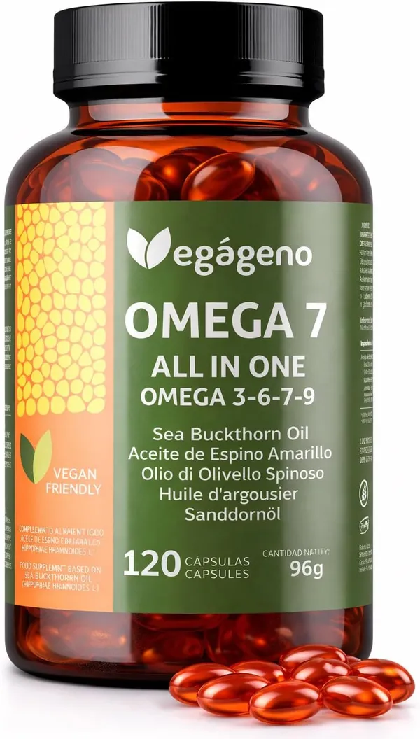 Omega 7 All in One — aceite de espino amarillo con omega 3, 6, 7, 9 y vitamina E