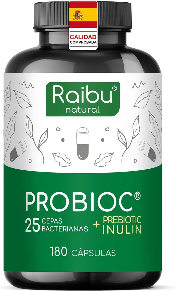 Probióticos y Prebióticos Intestinales con 25 Cepas Bacterianas + Inulina, 180 Cápsulas (60 mil millones UFC)