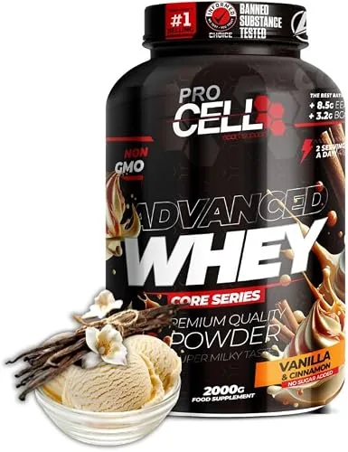 Procell Proteinas Whey Advanced 2kg (Vainilla) Zero Azúcar, 21g de Proteina, 66 Servicios Whey Prote