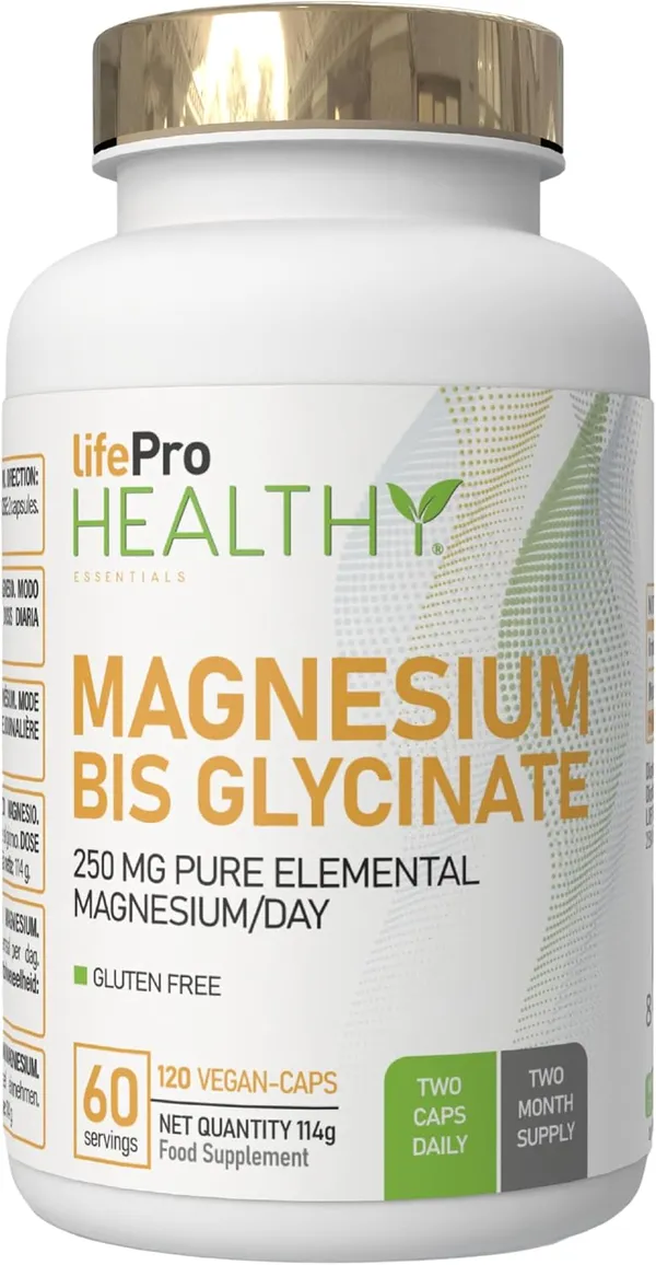 Life Pro Magnesio Bisglicinato 2000mg (250mg elemental), 120 cápsulas veganas