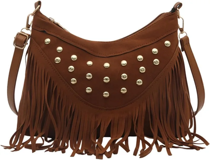 2026 Bolso Bandolera de Moda para Mujer — Estilo Retro con Flecos y Remaches para Uso Diario ·