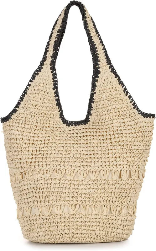 Bolso de Playa de Paja para Mujer, Bolso Tote Trensado Tendencia de Verano, Bolso Bandolera (9 €)