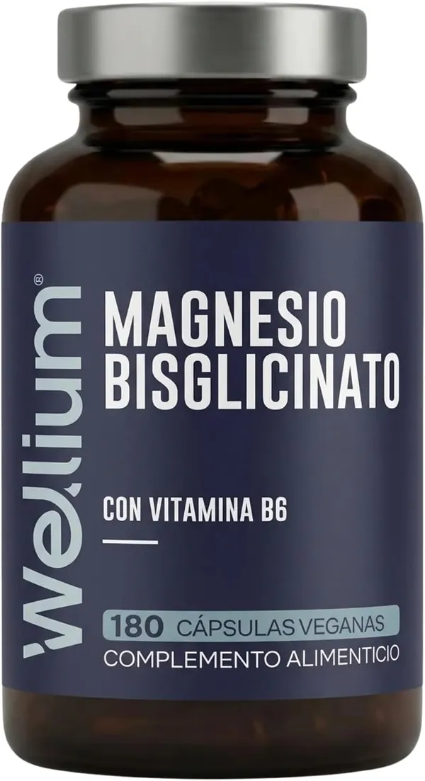 Wellium Bisglicinato de Magnesio 1875 mg con Vitamina B6 (180 cápsulas)