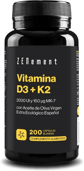 Vitamina D3 2000 UI + K2 MK-7 en AOVE — 200 cápsulas