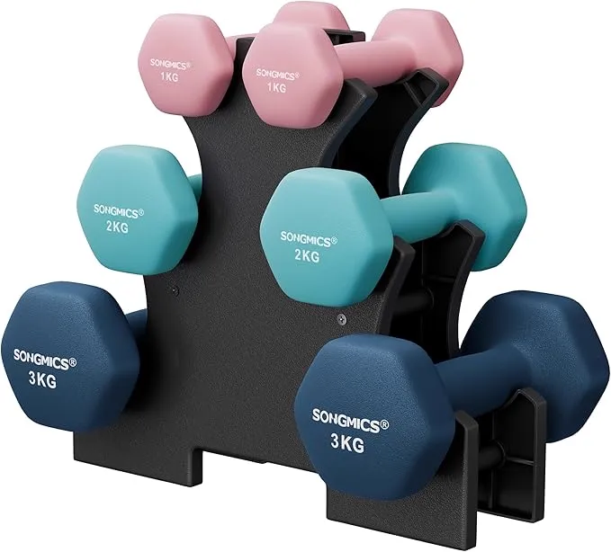 SONGMICS Mancuernas Hexagonales Rosa con Soporte