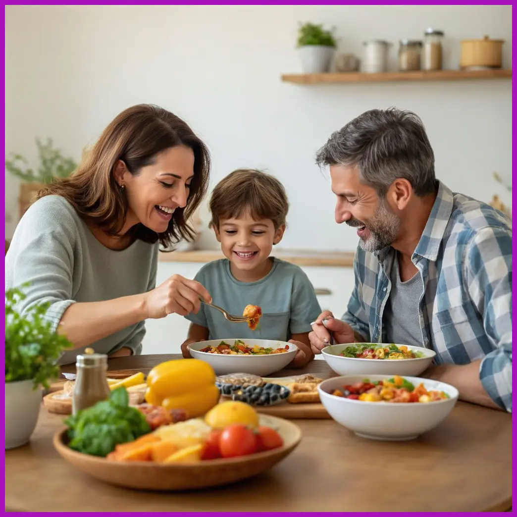 familia comiendo dieta mediterranea