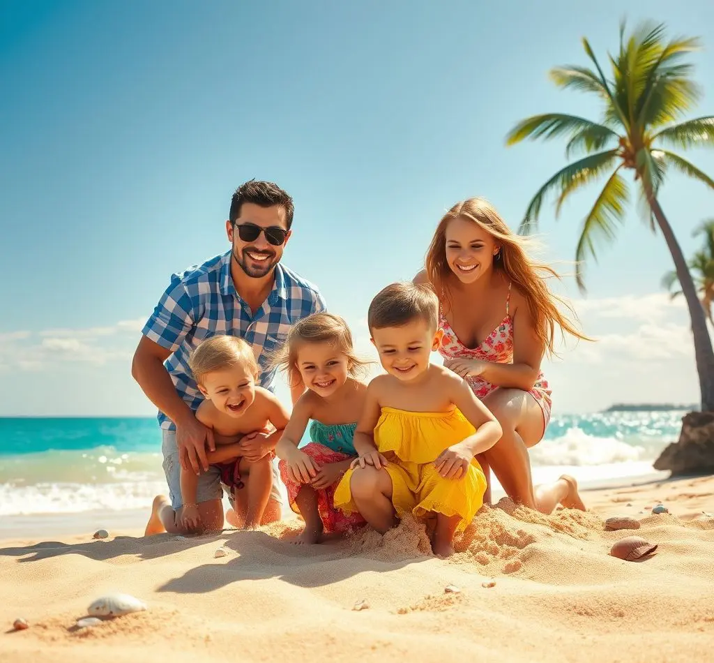 familia feliz en playa