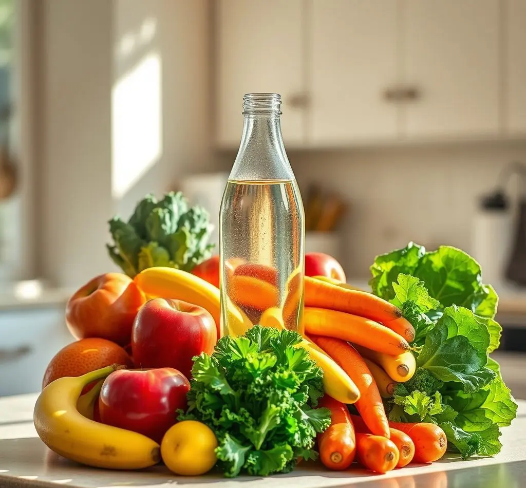 frutas verduras agua botella