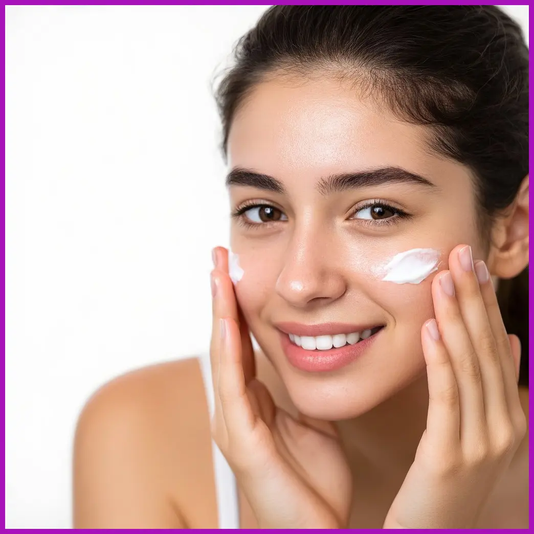joven aplicando crema facial acne