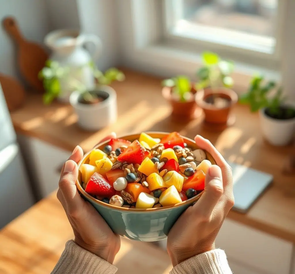 manos sosteniendo snack saludable