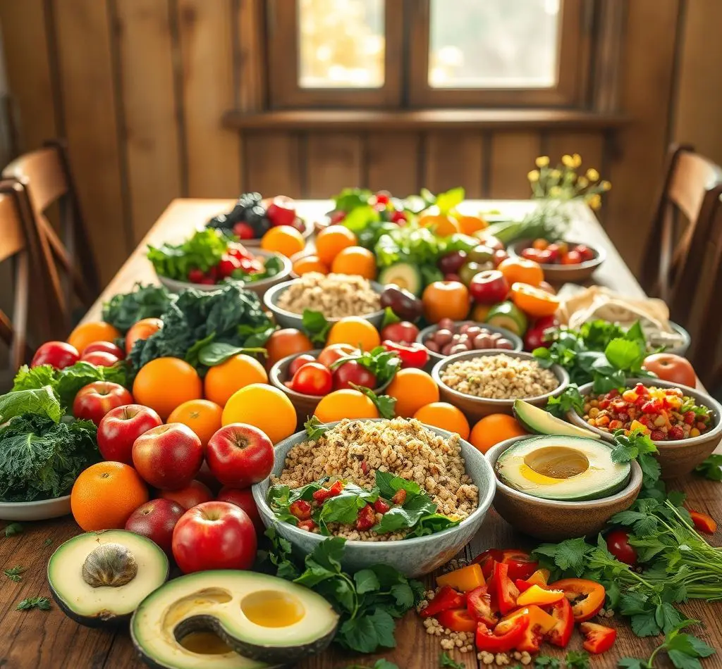 mesa llena alimentos saludables