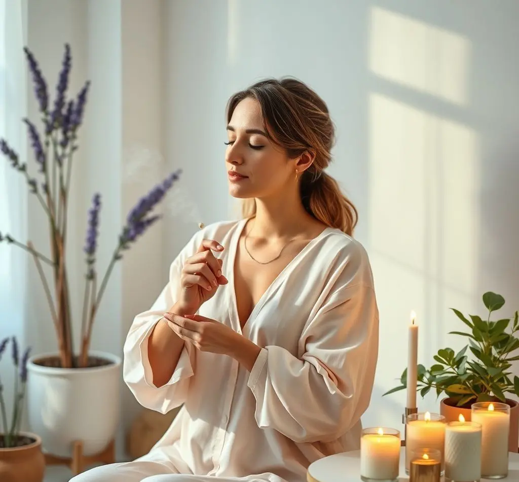 mujer aplicando aceite esencial