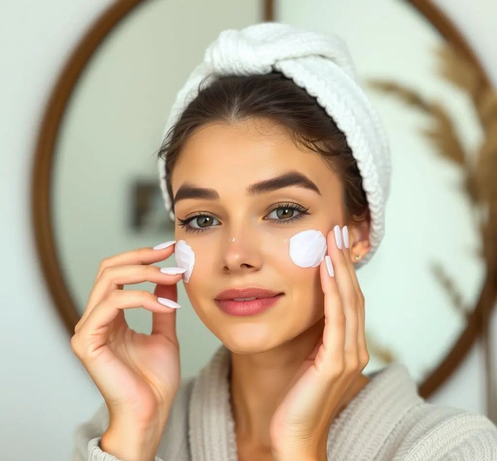 mujer aplicando crema facial