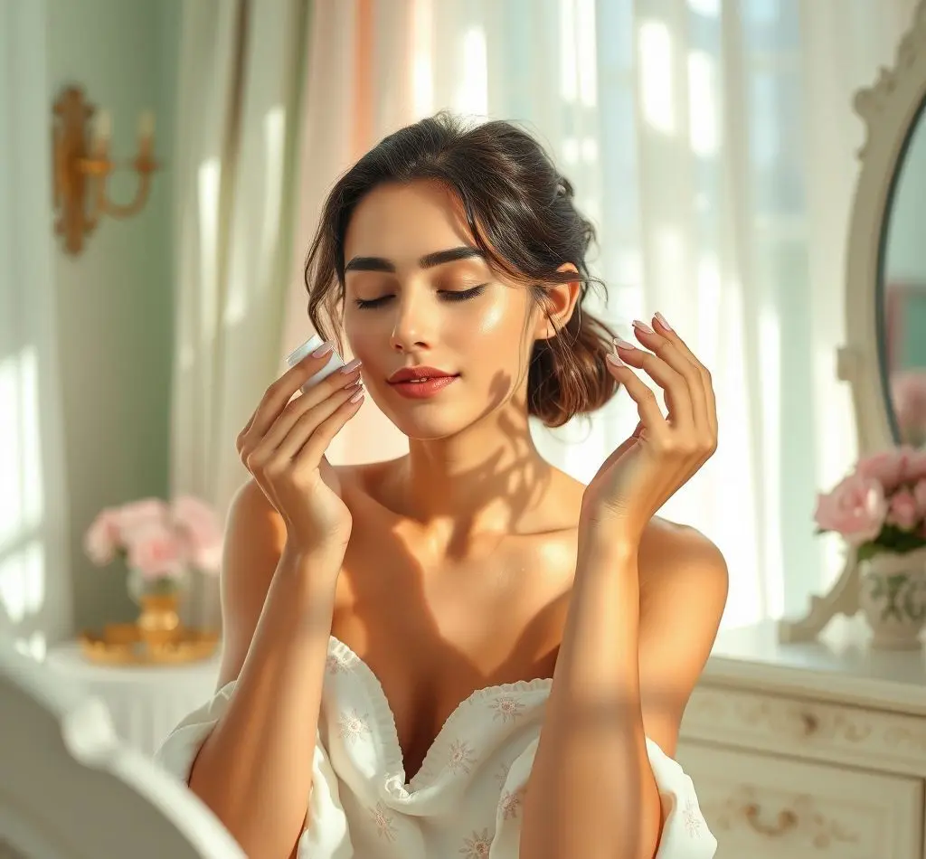 mujer aplicando crema hidratante