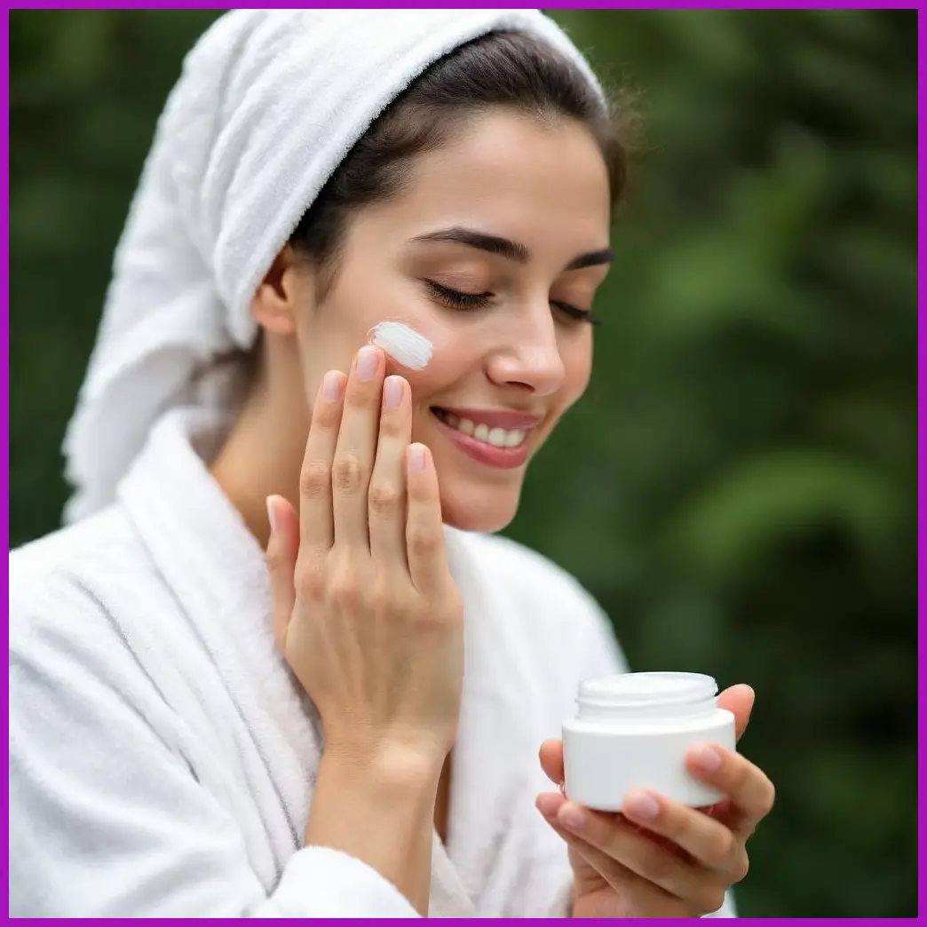 mujer aplicando crema natural facial