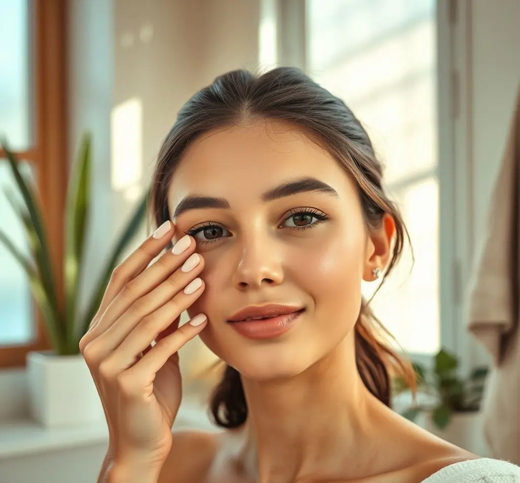 mujer aplicando crema rostro