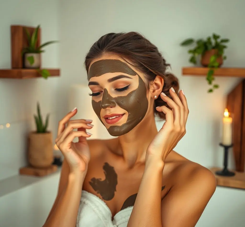 mujer aplicando mascarilla arcilla