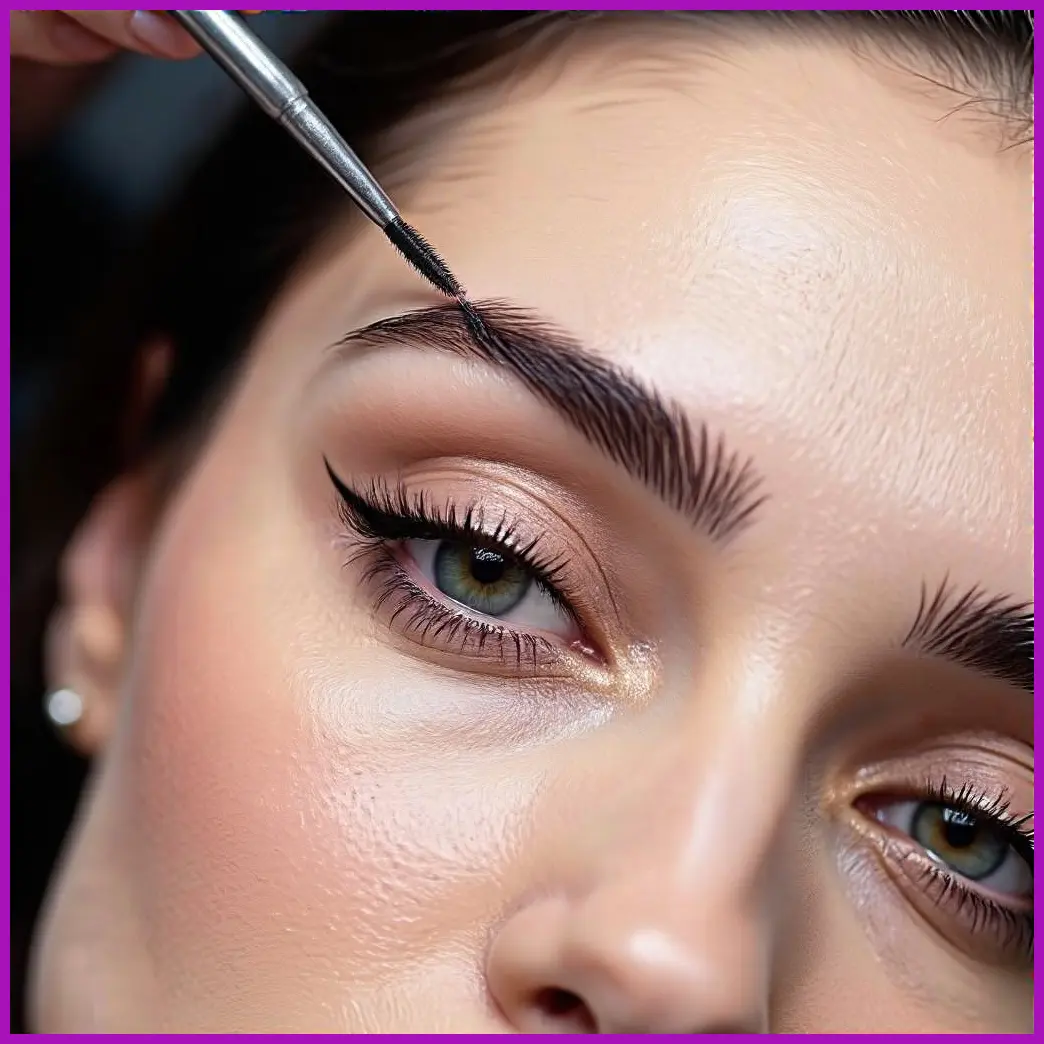 mujer aplicando microblading cejas