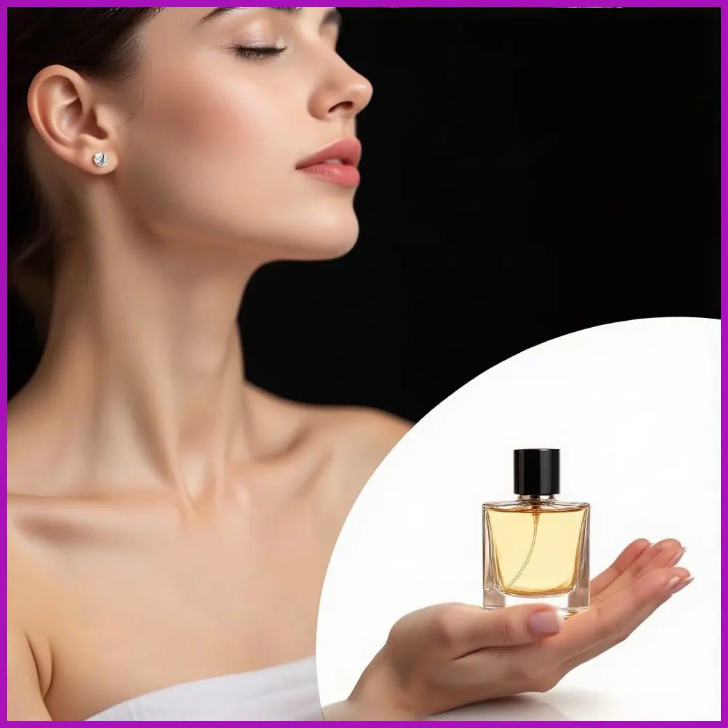 mujer aplicando perfume cuello
