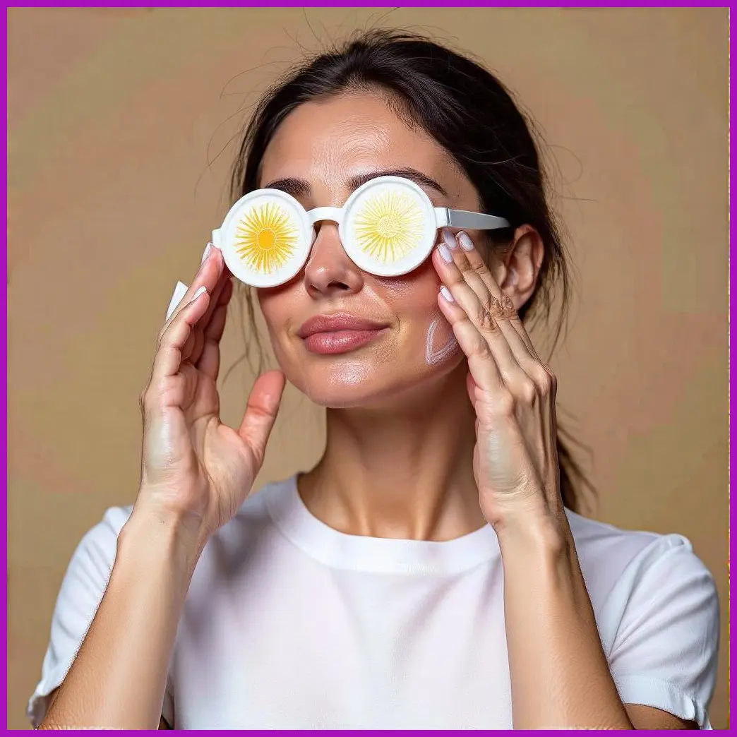 mujer aplicando protector solar contorno ojos