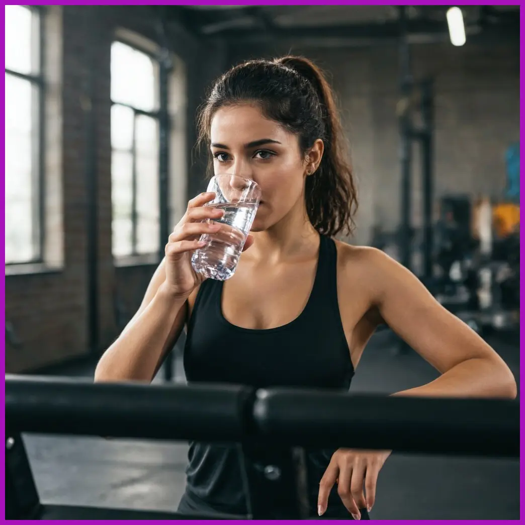 mujer bebiendo agua gym