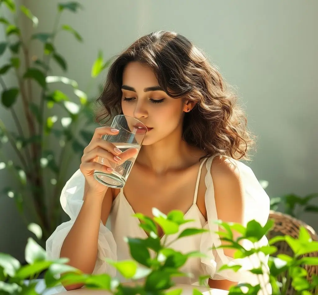 mujer bebiendo agua